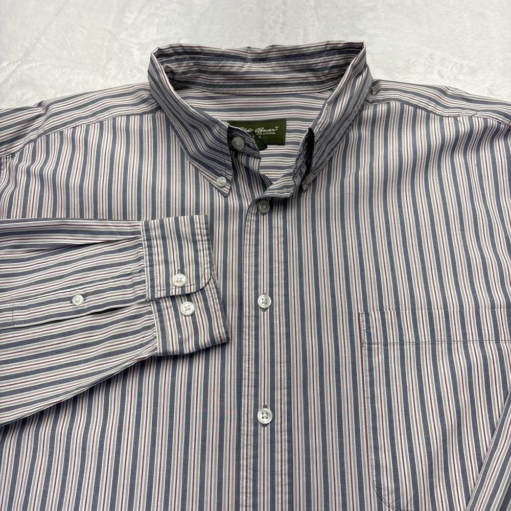 Y2K Eddie Bauer Striped Cotton Button Down Shirt Mens XL Normcore Gorpcore VTG